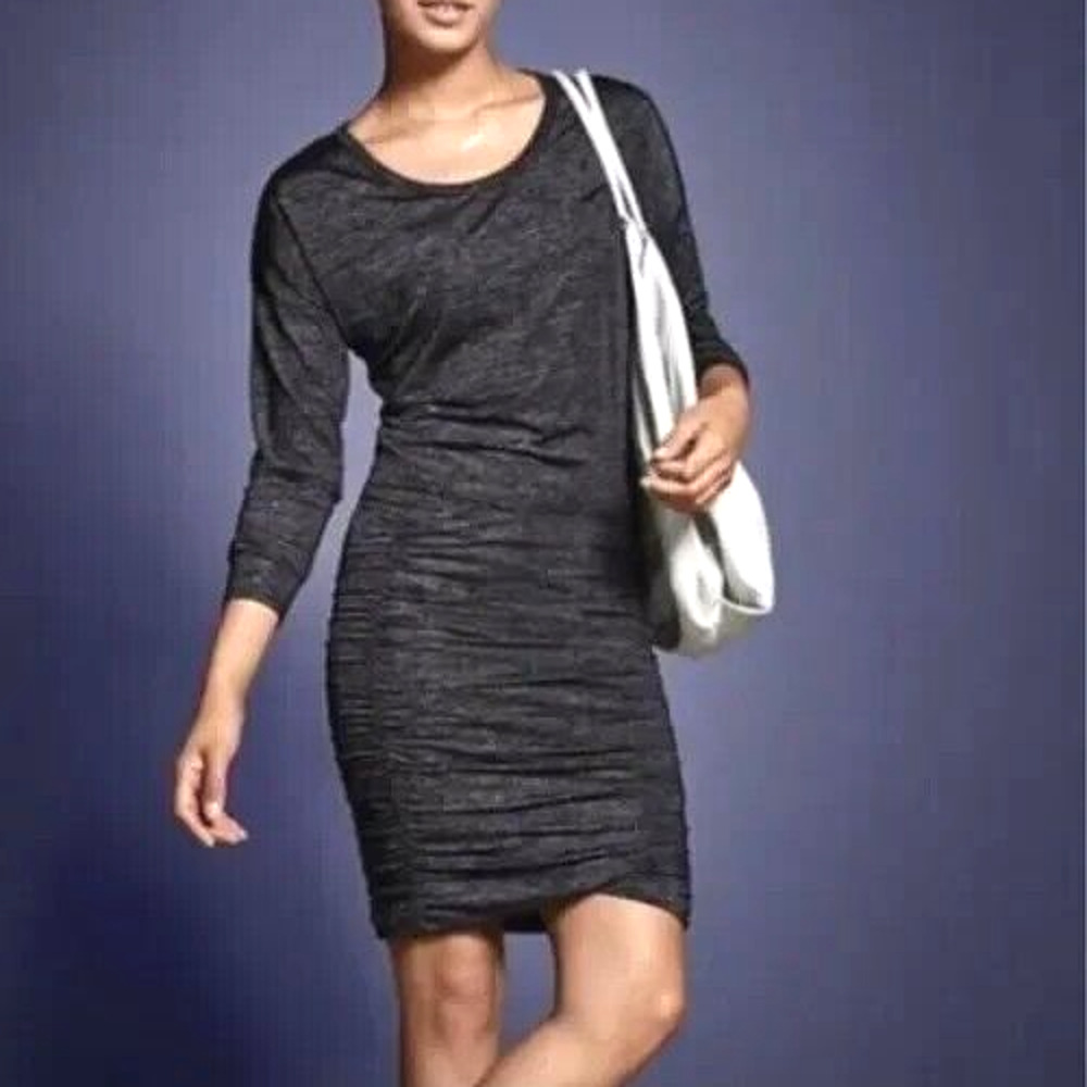 Athleta Womens Tulip Ruched Dress‎ Sz M Charcoal Long Sleeve NWT